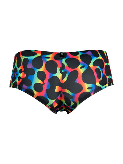 Xtremen 91283 rainbow printed microfiber briefs in vibrant rainbow colors with bold black leopard print pattern