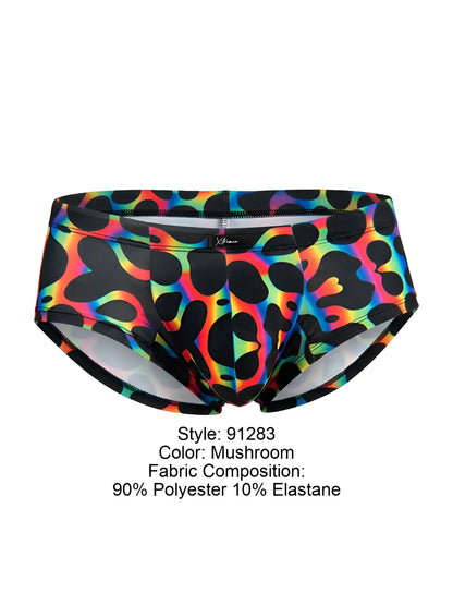 Xtremen 91283 rainbow printed microfiber briefs in vibrant rainbow leopard-print mushroom colorway made of polyester elastane