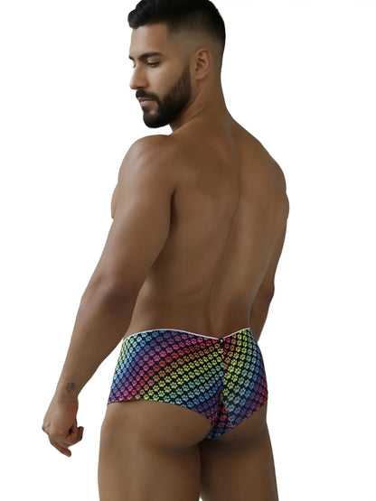 Xtremen 91283 rainbow printed microfiber briefs with geometric rainbow-colored paw print pattern