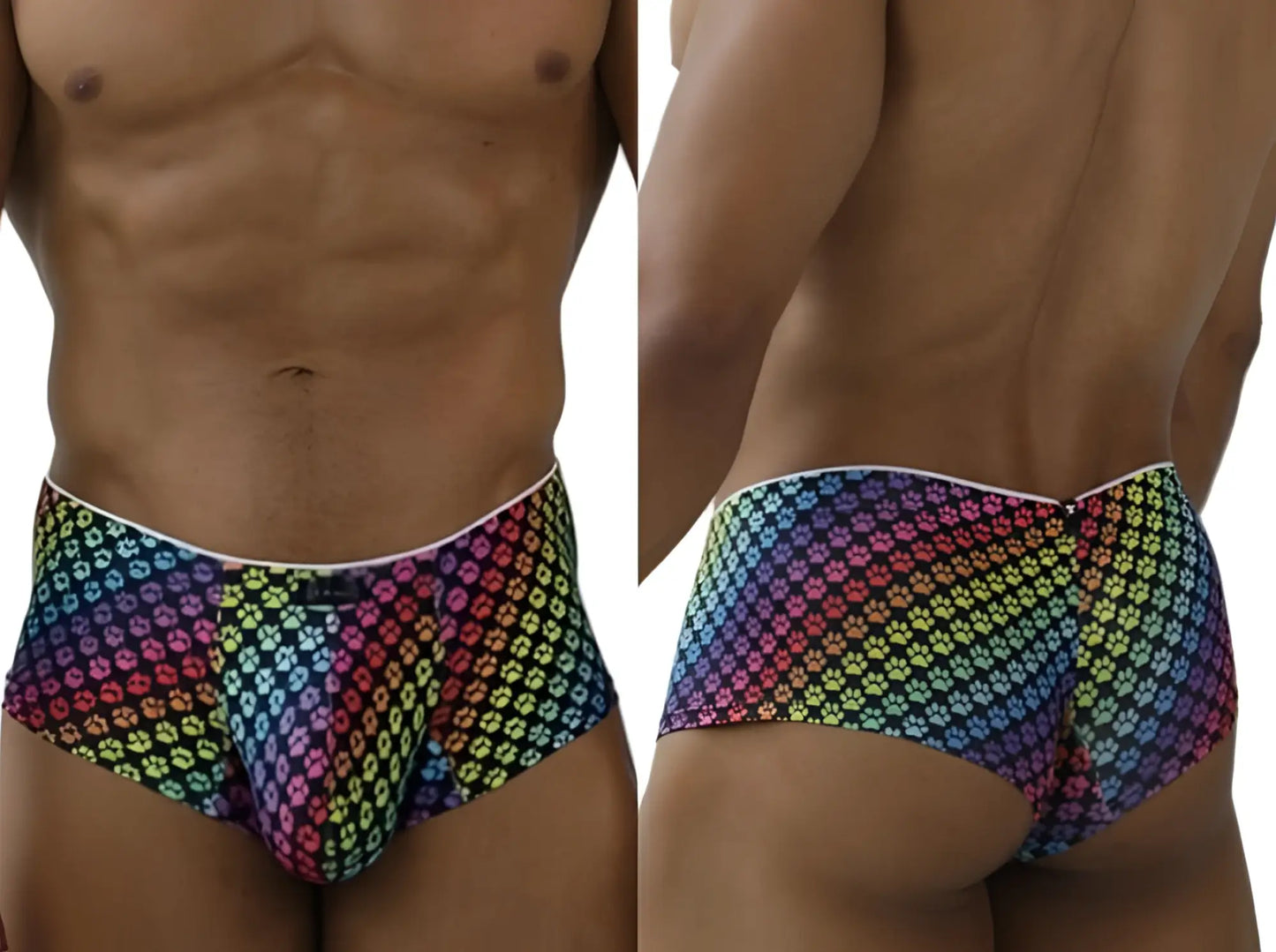 Xtremen 91283 rainbow printed microfiber briefs with multicolor paw print pattern in vibrant hues