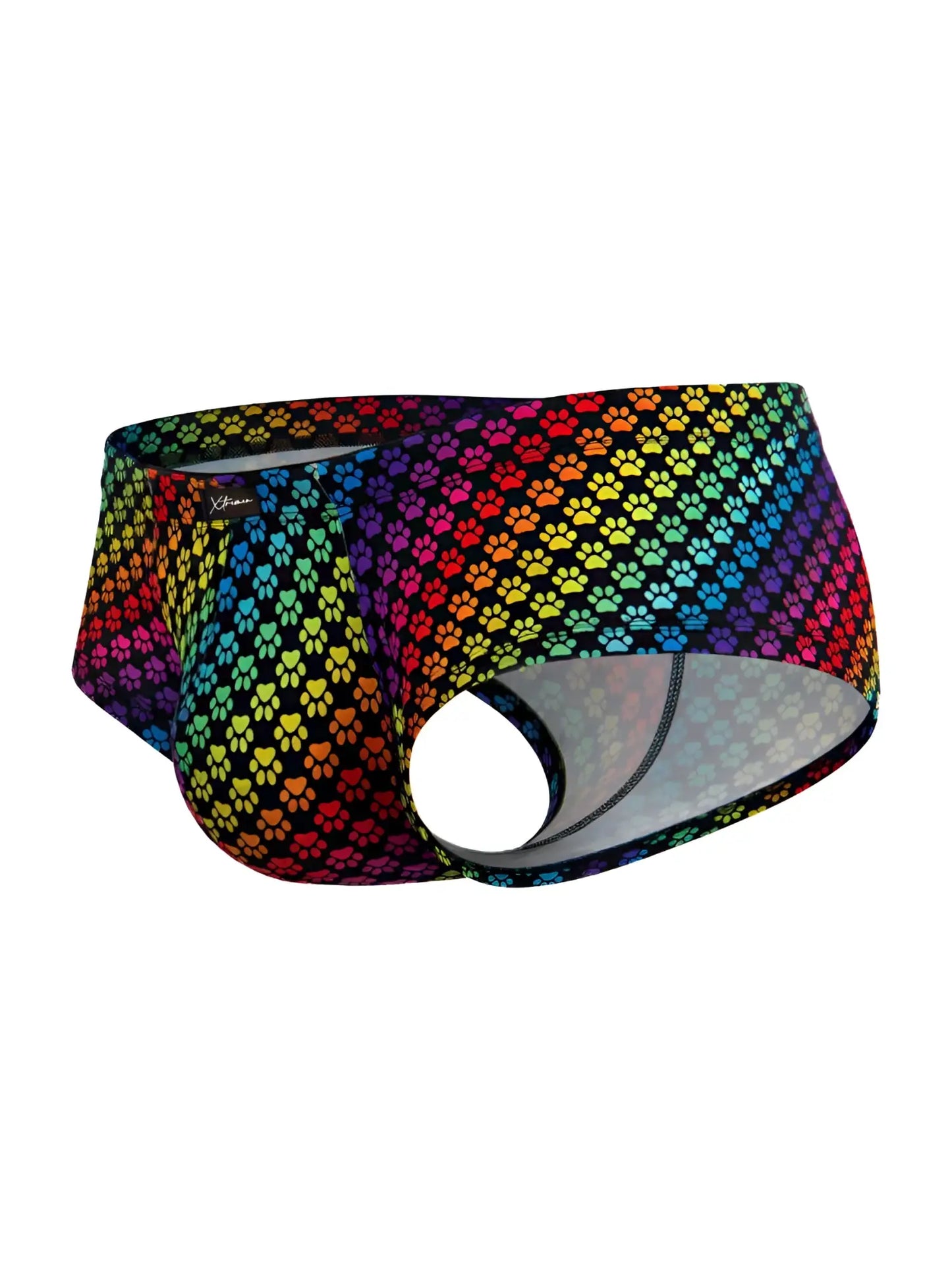 Xtremen 91283 rainbow printed microfiber briefs in vibrant rainbow colors with colorful paw print pattern