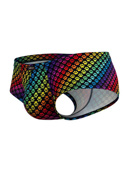 Xtremen 91283 rainbow printed microfiber briefs in vibrant rainbow colors with colorful paw print pattern