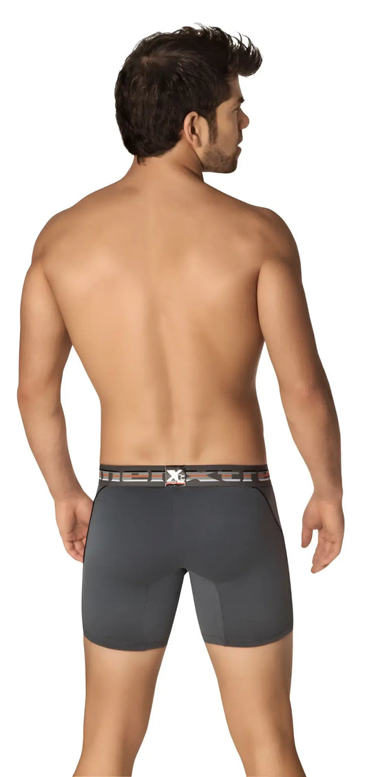 Dark gray Xtremen cotton sport boxer briefs with patterned waistband and x logo size S front view
