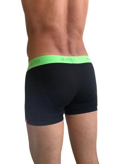 Black zen boxer brief with neon green waistband featuring 4-rth logo comfortable and stylish underwear