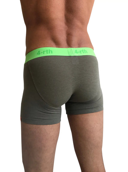 Olive green zen boxer briefs with neon lime 4-rth logo waistband designed for comfort and support