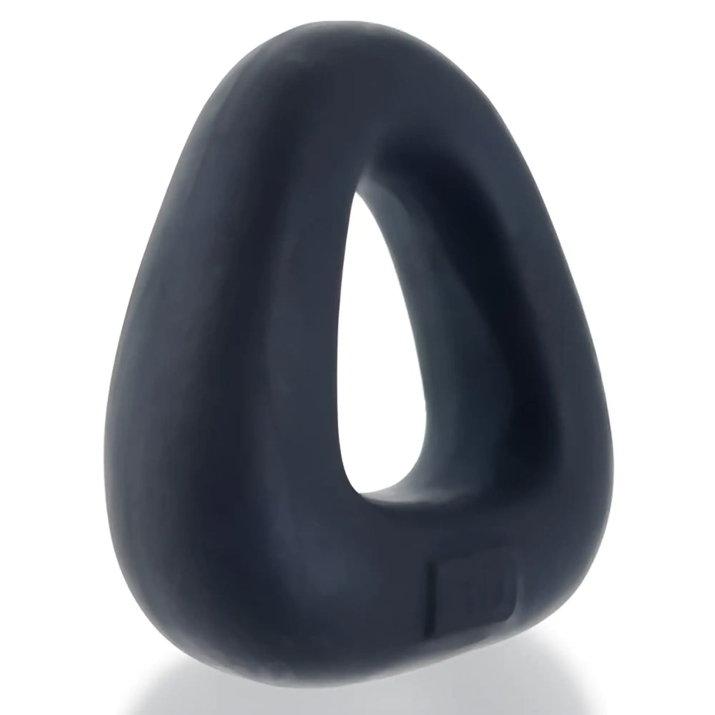 Black silicone zoid wide-base bulge c-ring with a triangular shape and smooth rounded edges