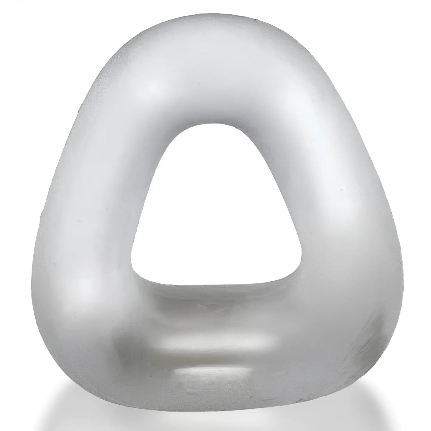 Zoid wide-base bulge c-ring silver matte-finished abstract sculpture with triangular outline and smooth rounded contours