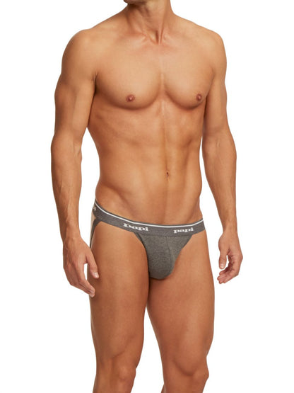 Papi 705910-962 3PK 1X1 Rib Jockstrap Color Black-Charcoal-Gray