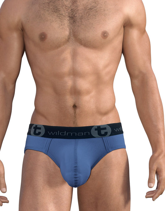 Big boy pouch brief dark blue by wildman with a black elastic waistband featuring t logo and wildman text