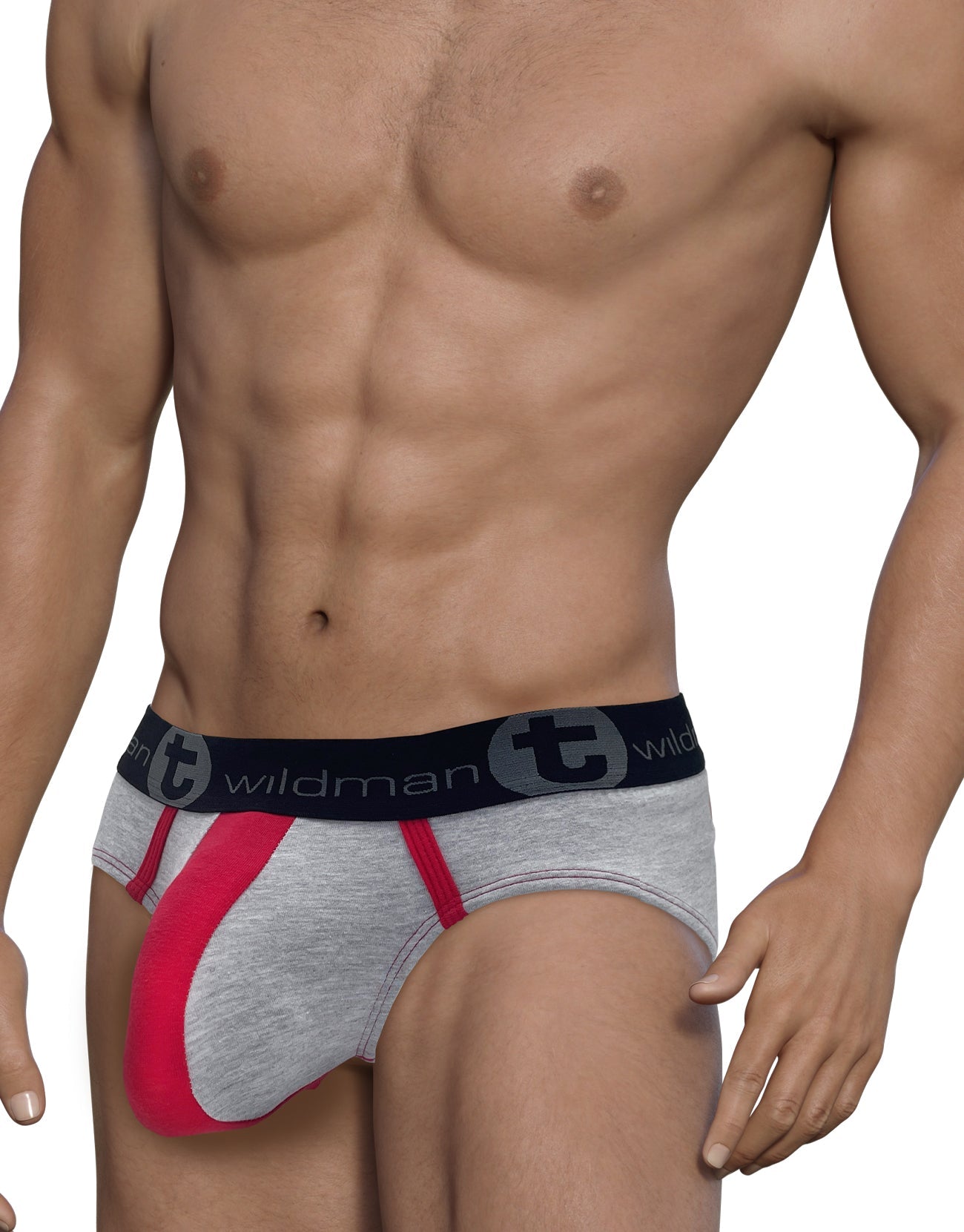 WildmanT Stretch Cotton Big Boy Pouch Brief Gray/Red - SeductiveUtopia.net