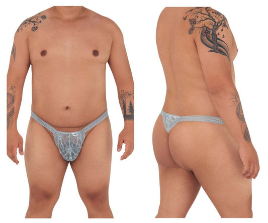 Light blue lace thong with intricate floral embroidery from candyman 99420x double lace thongs in gray color