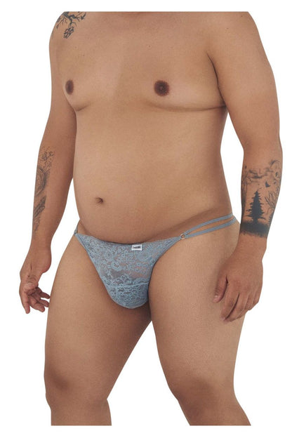 Light blue lace thong with delicate floral pattern and thin adjustable straps from candyman 99421x lace g-string thongs gray