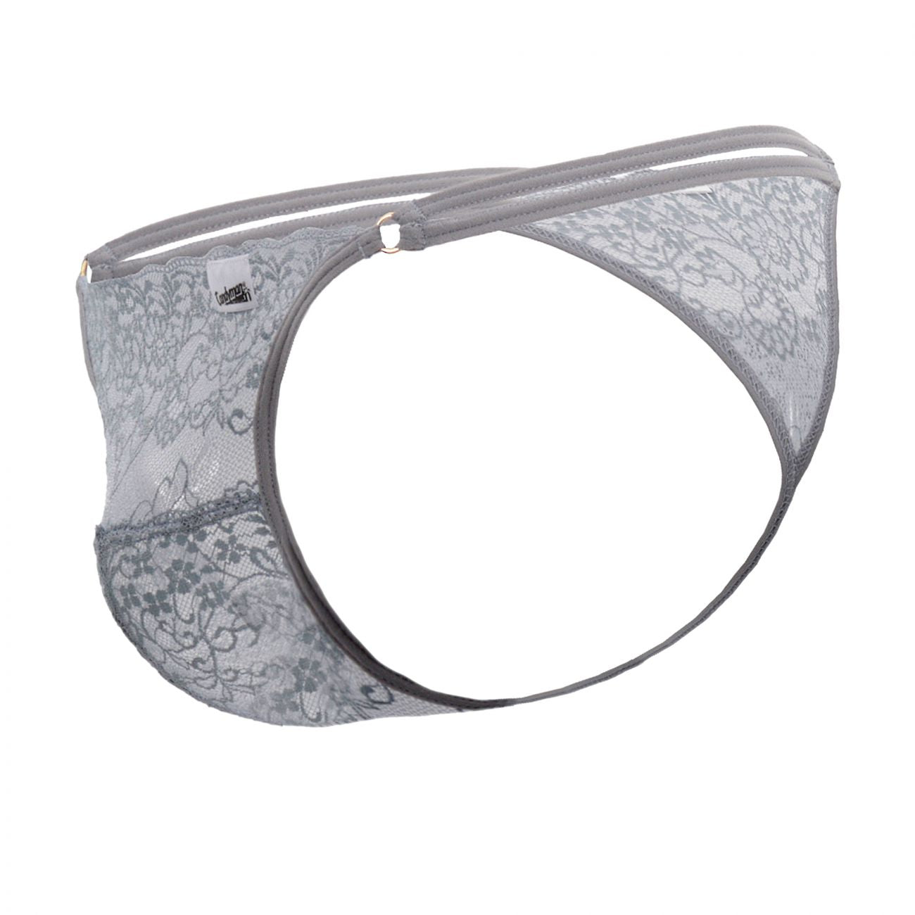 Gray candyMan 99421X lace g-string thong with delicate floral patterns and matching elastic waistband