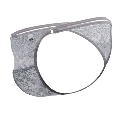 Gray candyMan 99421X lace g-string thong with delicate floral patterns and matching elastic waistband