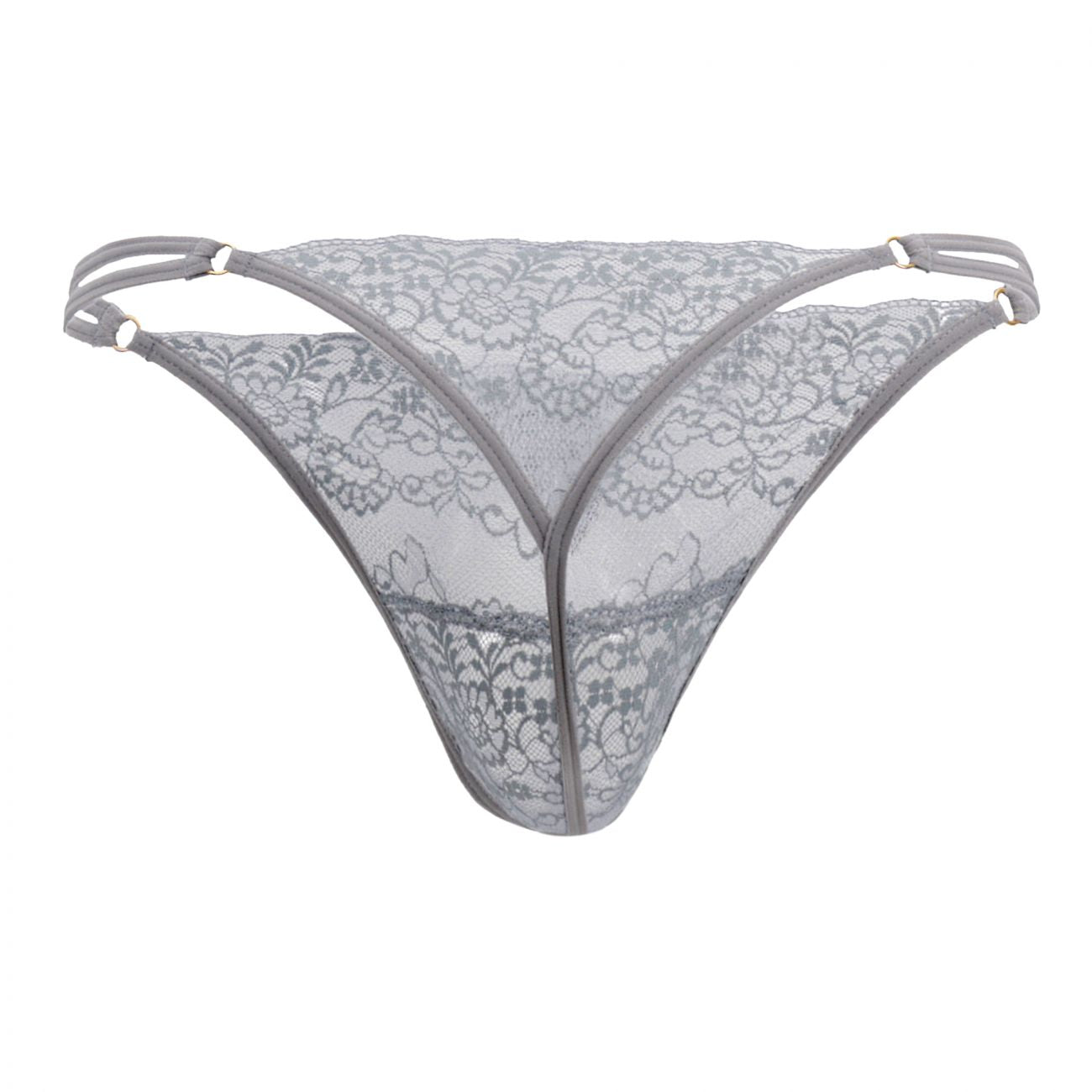 Gray candyMan 99421X lace g-string thong with floral lace sheer delicate design and thin straps