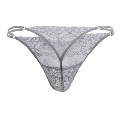 Gray candyMan 99421X lace g-string thong with floral lace sheer delicate design and thin straps