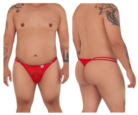 Red candyMan 99421X lace g-string thong with double horizontal straps showing back side