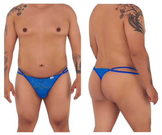 Blue lace thong with double-strap design in royal blue from candyman 99421x lace g-string thongs collection