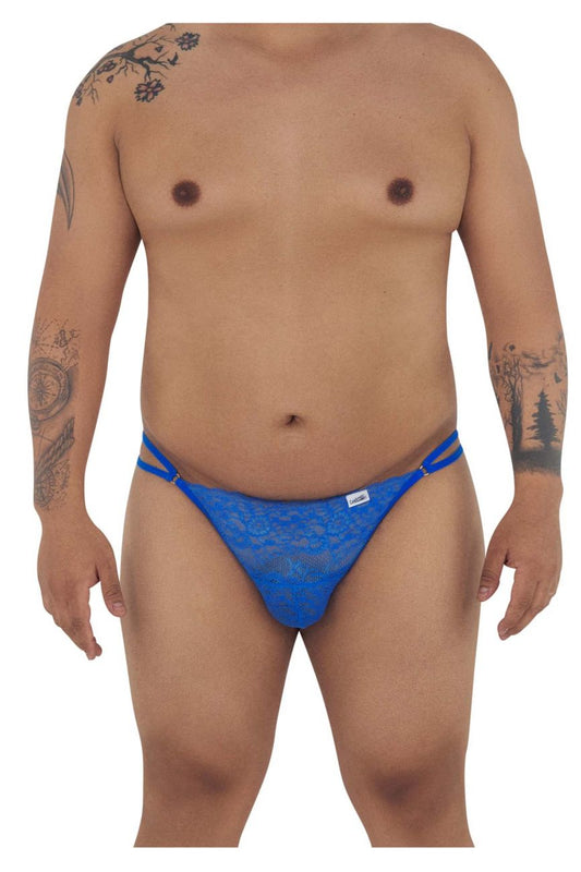 Royal blue CandyMan 99421X lace g-string thong with dual side straps shown from the back side