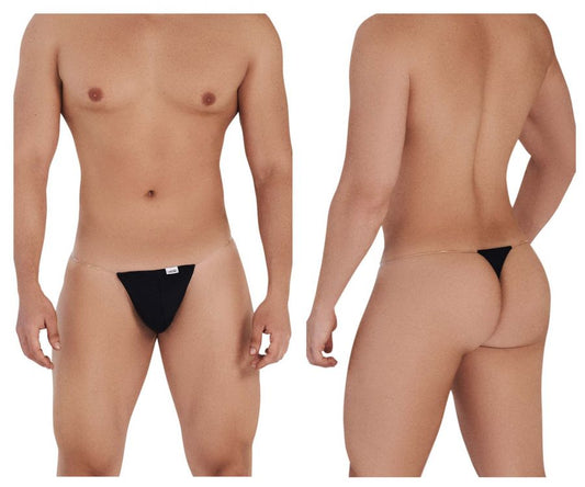 Black CandyMan 99548 invisible micro thong underwear with a small white brand tag on the front side