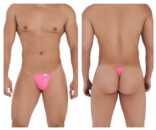 Bright pink CandyMan 99548 invisible micro thong with a thin matching elastic waistband shown from the back side