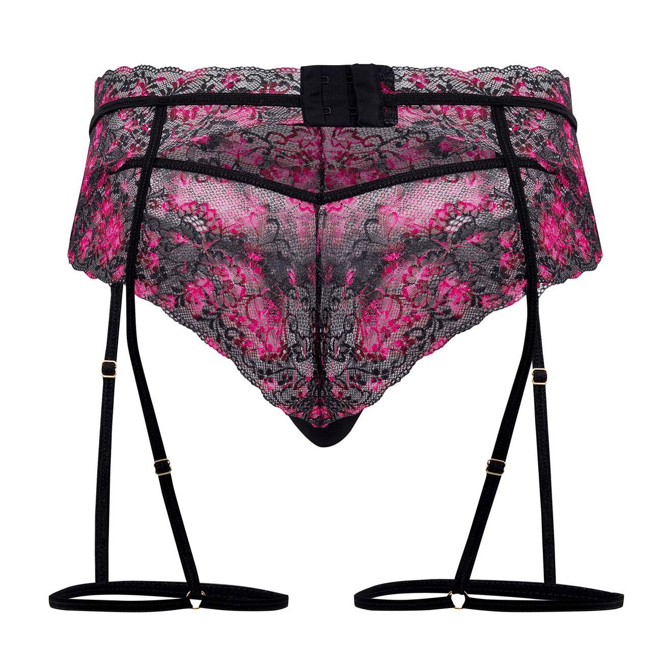 CandyMan 99576X pink and black floral lace garter belt with adjustable straps for lingerie use