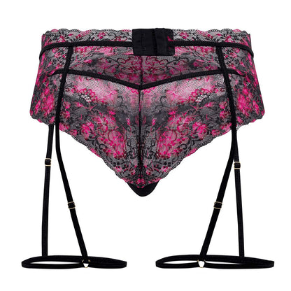 CandyMan 99576X pink and black floral lace garter belt with adjustable straps for lingerie use