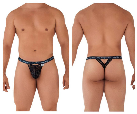 Black lace thong with branded elastic waistband from Candyman 99594 sexy thing lace thongs in black color