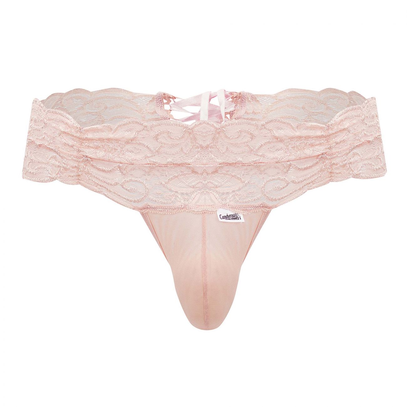 A delicate pink lace thong with scalloped edge and matching satin fabric from candyman 99595 lace thongs rose color