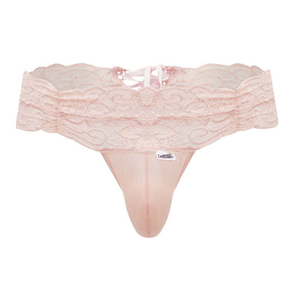 A delicate pink lace thong with scalloped edge and matching satin fabric from candyman 99595 lace thongs rose color