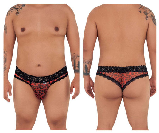 Red leopard-print briefs with black lace trim made of mesh lace from candyman 99596x collection