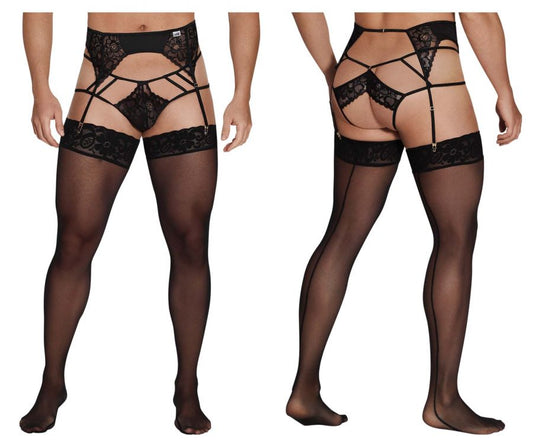 CandyMan 99550 Ensemble jarretière-suspensoir en dentelle Couleur Noir