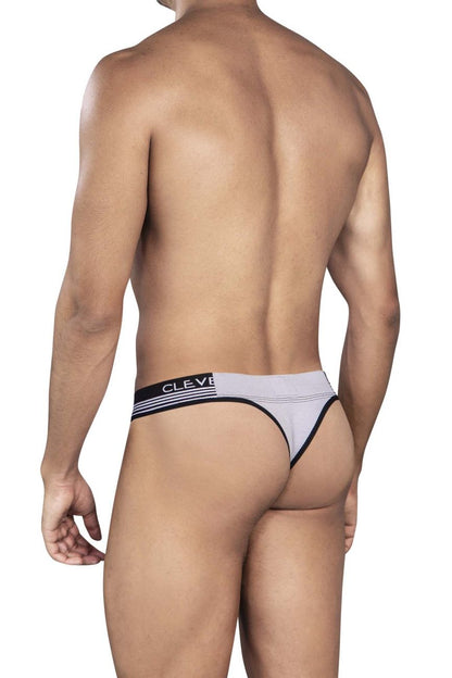 Gray and black clever 0926 comfy thong with striped waistband showing back side for everyday comfort