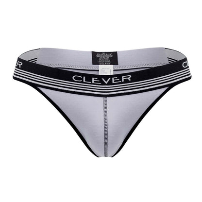 Gray and black Clever 0926 comfy thong with striped waistband showing the front side in soft fabric design
