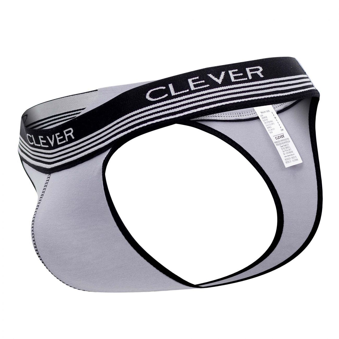Gray and black clever 0926 comfy thong briefs with a striped waistband showing the back side design