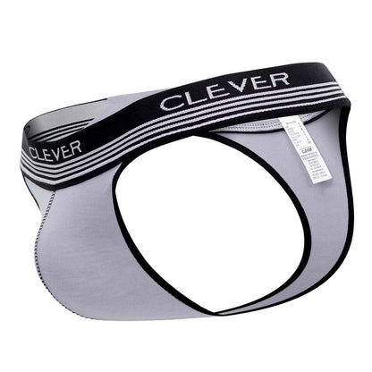 Gray and black clever 0926 comfy thong briefs with a striped waistband showing the back side design