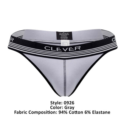 Gray clever 0926 comfy thong with black trim and striped waistband showing front design and comfortable fit