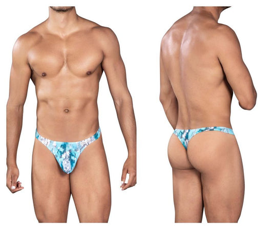 Blue and white patterned clever 0932 art thong for men with tropical floral design in gray color