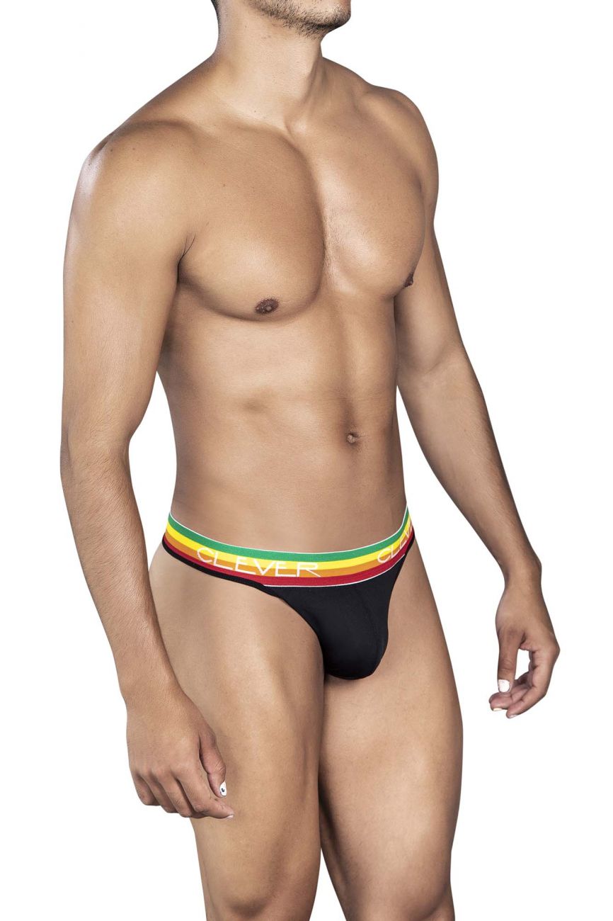 Black briefs with vibrant rainbow-striped waistband and clever brand name in white lettering Clever 0939 Orion Thongs color black