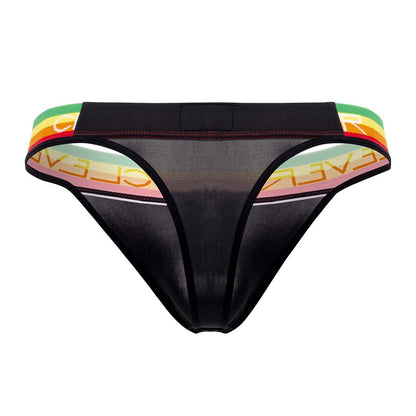 Black mesh clever 0939 orion thong with rainbow waistband and orange clever lettering