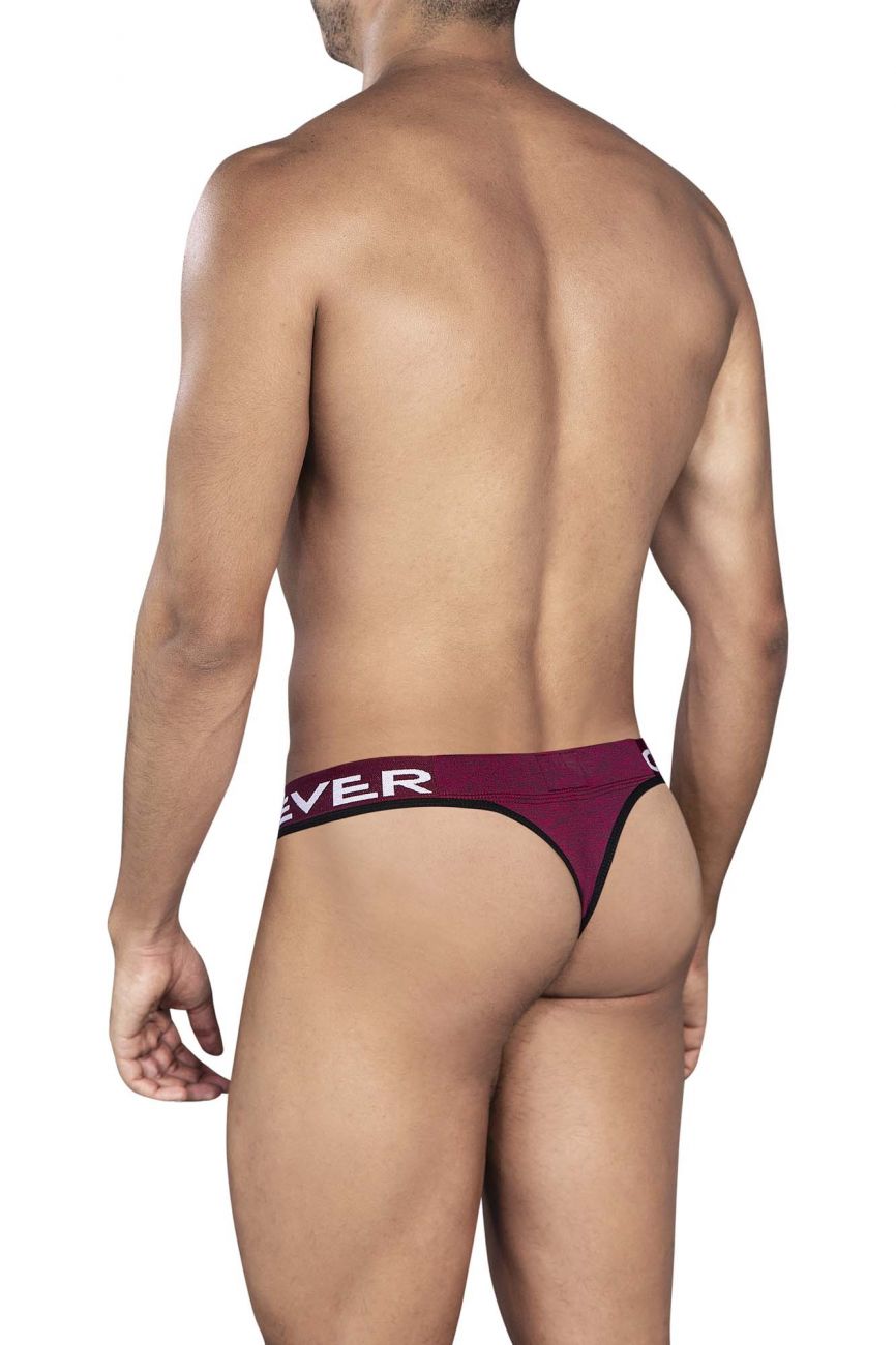 Maroon clever 0940 jasped thong with black trim and white ever branding on the waistband front view