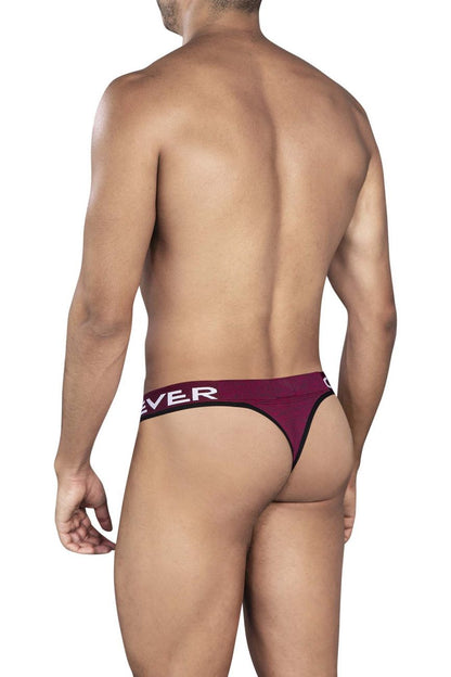 Maroon clever 0940 jasped thong with black trim and white ever branding on the waistband front view