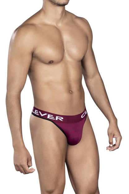 Maroon and black Clever 0940 jasped athletic briefs with white branding on waistband in grape color