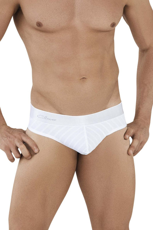 White clever 1034 lucerna thongs with a subtle textured pattern and cleves embroidered waistband
