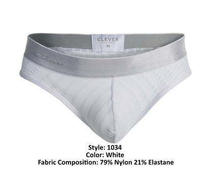 White clever 1034 lucerna briefs with satin gray waistband embroidered silver branding in front