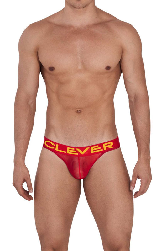 Red clever 1411 wind thongs briefs with bold yellow logo waistband designed for comfort and style