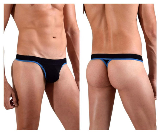 Black Doreanse 1012-BLK borderline thong with blue trim showing front design and comfortable fit