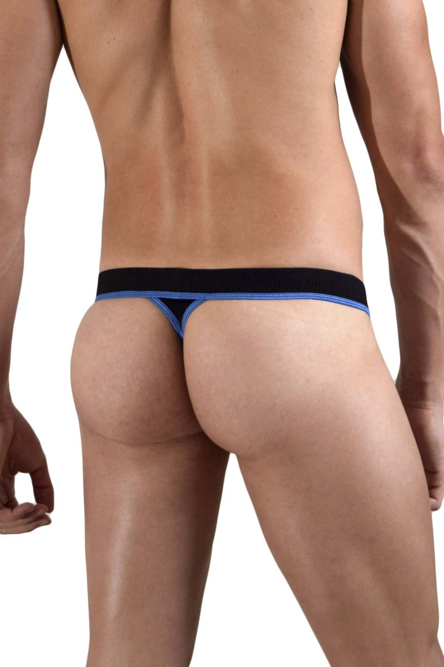 Doreanse 1012-blk borderline thong in black with blue accents featuring a snug supportive fit