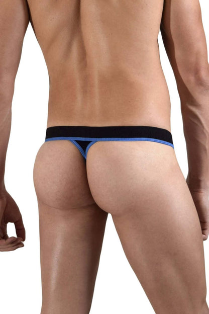 Doreanse 1012-blk borderline thong in black with blue accents featuring a snug supportive fit