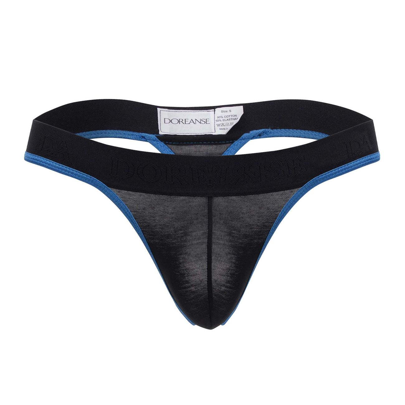 Black and blue Doreanse 1012-BLK borderline thong with sheer mesh front panel in comfortable breathable fabric